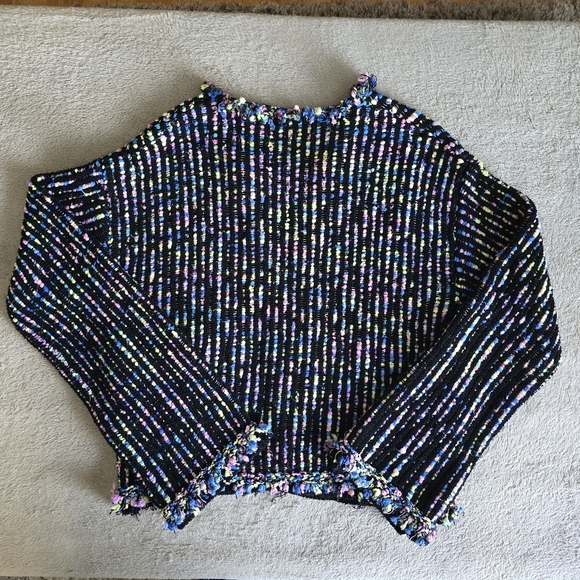 Zara multicolor knit tweed open front fringe cardigan size large - Picture 10 of 15